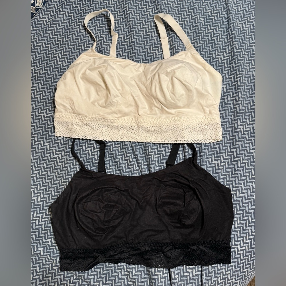 Auden Women's Lace Trim Bralette Set - Black and white